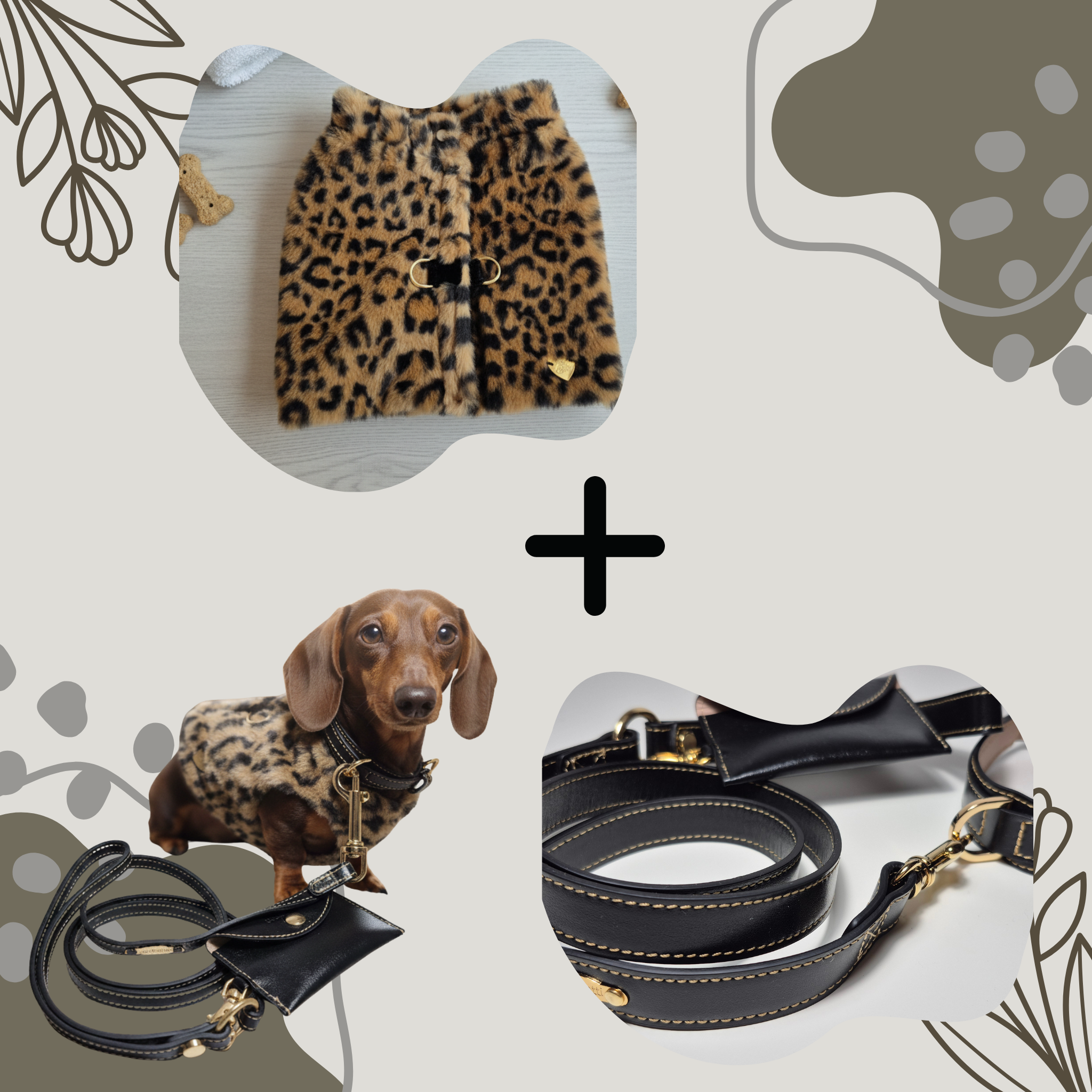 Pacchetto Glamour: Pettorina Leopard e Set Collare in Pelle
